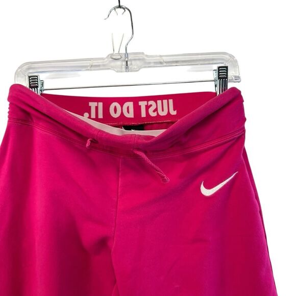 Nike foldover small cropped Sweatpants Pink Cotton Joggers White Swoosh - Picture 3 of 14